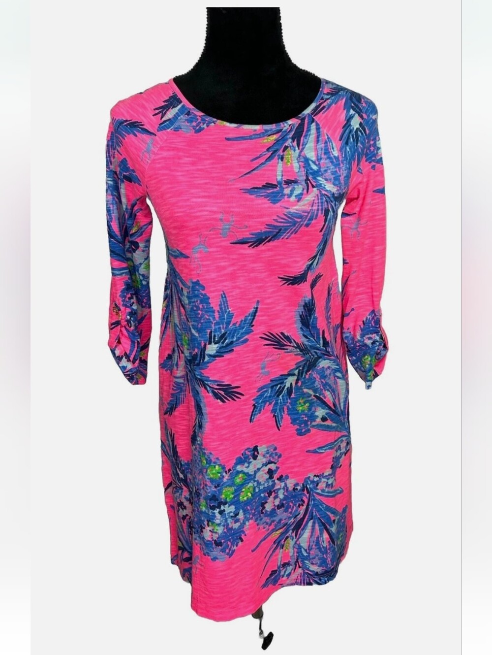 Lilly Pulitzer Surfcrest Pink & Blue Tropical Shift Midi Dress Sz S - Picture 1 of 5